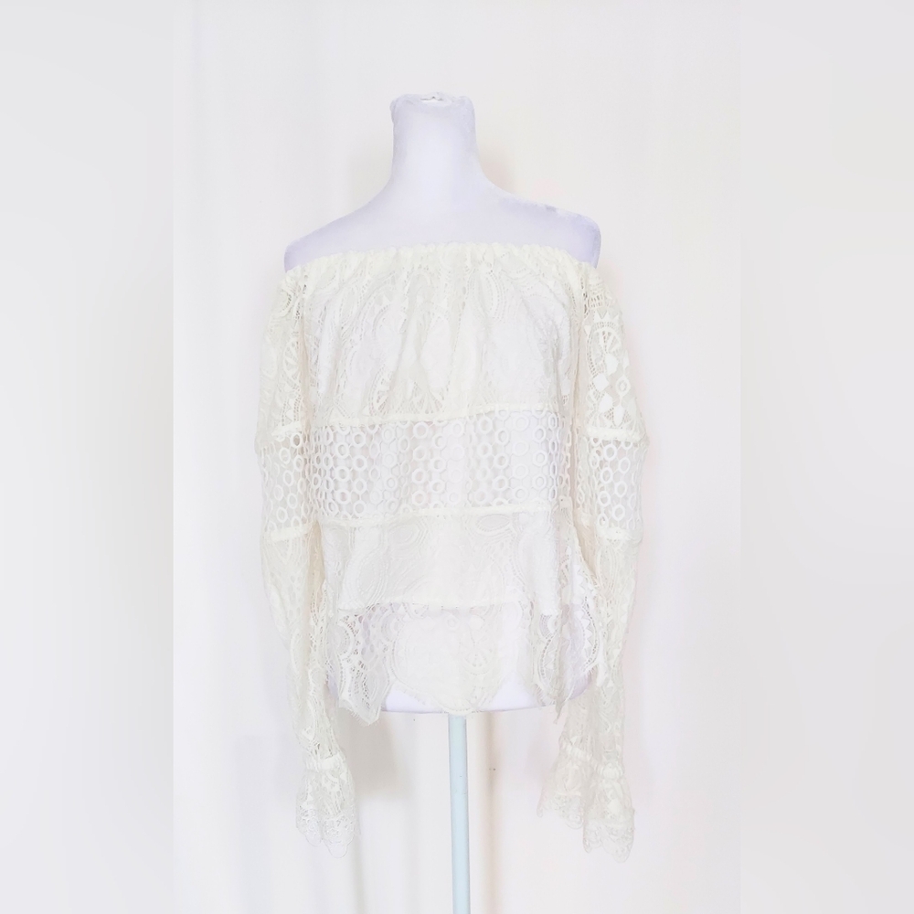 Kendall + Kylie Off Shoulder Lace Top Blouse Size XS Ivory